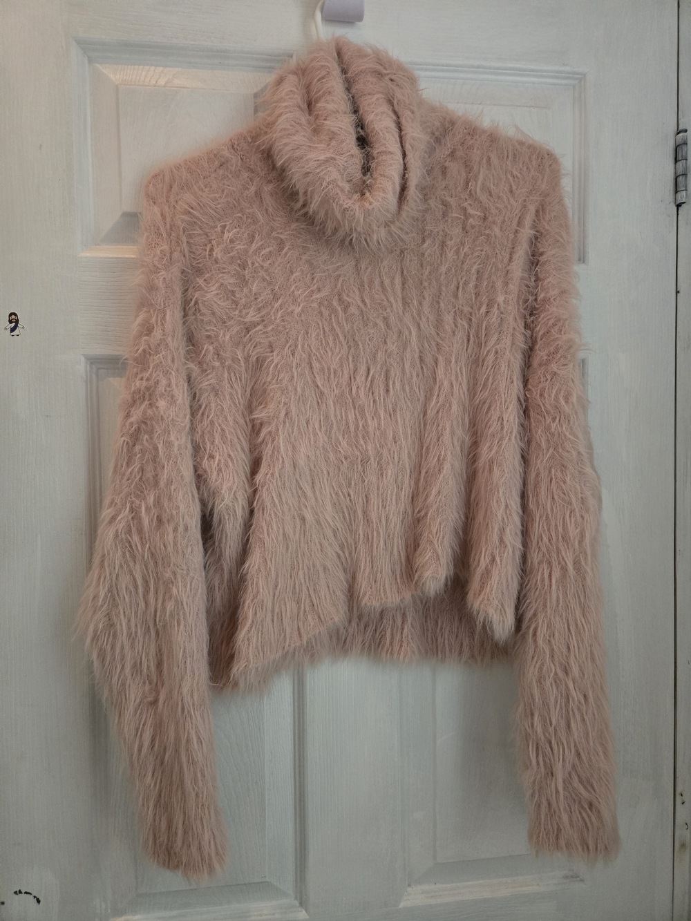 American Eagle Blush Pink Fuzzy Eyelash Knit Turtleneck Sweater - Size XS